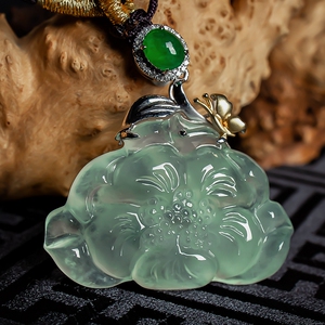 18k金镶玉叶兰花浅绿翡翠兰花吊坠玉佩天然a货玉吊坠挂件7.83克