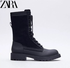 ZARA 黑色拼接复古平底短靴马丁靴 正品 正品 正品 不屑