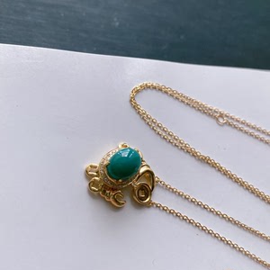 天然原矿绿松石小螃蟹吊坠,高瓷玉化绿松,18k金镶嵌,伴镶钻