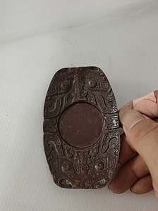 日本回流铜器文镇摆件茶道茶托杯托 兽面纹 铜制精铸厚重 图片