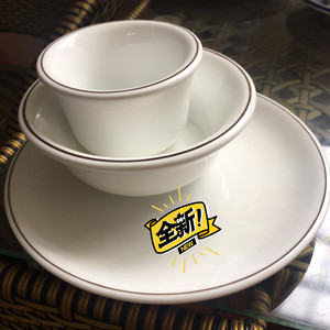 潮州陶瓷消毒餐具金边餐具三件套批发，大量库存现货，专供洗碗厂