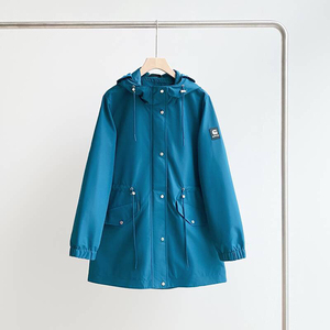 法国艾高女士新款中长款连帽防风防水风衣外套,专柜同款,无牌