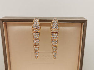 正品宝格丽serpenti蛇形18k玫瑰金满钻女士耳钉