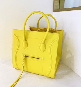 95新 celine塞琳柠檬黄中号全皮笑脸手提包   单包无