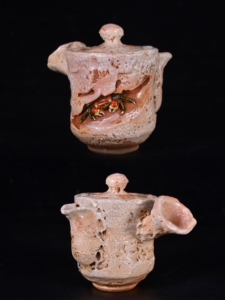 日本 水月烧 乐山烧 佐佐木二六烧 天蟹杯 侧把壶 乐山螃蟹