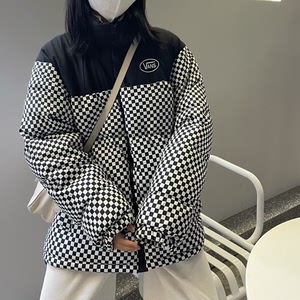 万斯 /vans海外限定棋盘格满印手塞棉情侣羽绒棉衣棉服
