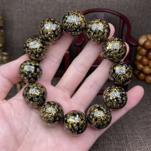 大漆佛珠手串2.0黑金满罗甸镶嵌非物质文化遗产大漆工艺镶嵌