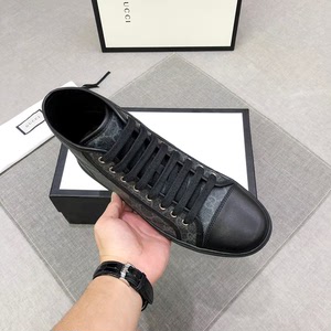 000人付款淘宝9新 gucci 古驰 牛皮 黑色 男鞋 休闲鞋 高帮鞋 7tb73