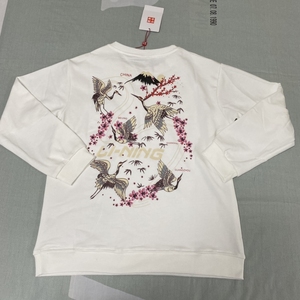 李宁卫衣男女2022春秋款情侣国潮富士山下樱花仙鹤圆领套头衫