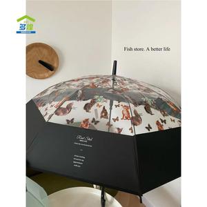 油画猫咪透明雨伞儿童男孩长把伞自动开伞彩色塑料伞雨伞