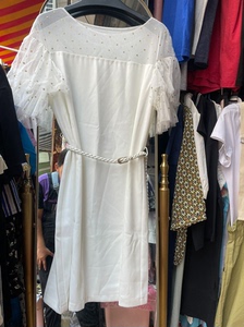 包邮全新带吊牌诗萌品牌有优雅时尚度假有袖连衣裙M白色