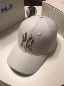 韩国mlb棒球帽男女ny白色金属标帽子洋基队2019新款韩版