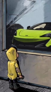 橱窗男孩看车