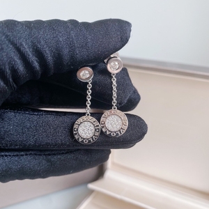 未使用品 bvlgari宝格丽18k白金满钻圆饼耳钉 耳环