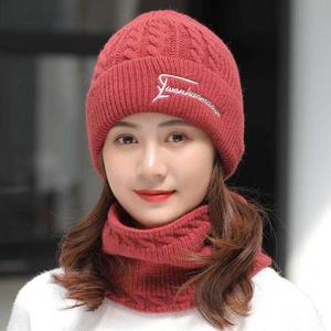 帽子女冬季韩版青年加绒加厚毛线帽女帽护耳帽子围脖套针织帽骑行