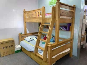 二手家具全实木儿童高低床，白色双人床 实木衣柜 实木边柜，斗