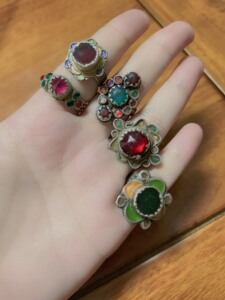 【阿富汗,摩洛哥老银老琉璃戒指】