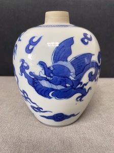 清青花龙纹罐子,全品