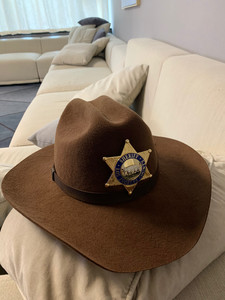 阿美咔叽风,美国加州骑警牛仔帽,纯羊毛,蒸汽一次成型,超有质