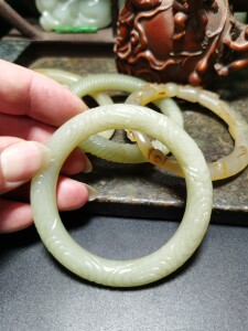 唐宋明清时期老和田玉白玉缠丝龙纹绕丝手镯手环老玉古玉古玩收藏