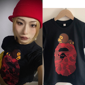 80tb896392387淘宝22ss日系潮牌儿童ape嘻哈猴反光印花中大童透气