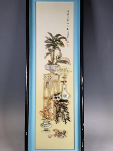 特壬子年（1972年）汕头贝雕作品清供图挂屏，大漆框边沿有小