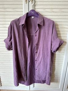 紫色短袖衬衫，简约宽松，适合下身失踪穿法，均码。拆了吊牌一次