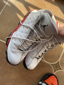 000人付款淘宝正品耐克aj13红白熊猫款jordan拖鞋44码货号6849wo心