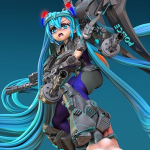 秘密警察初音未来白模 3d打印树脂手办模型 stl打印文件