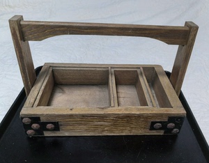 日本长方实木提篮复古手提收纳盒桌面便携茶盒食盒杂物分隔单层收