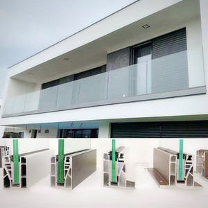 无框玻璃护栏楼梯扶手铝底槽led灯带阳台护栏铝型材轻简玻璃铝