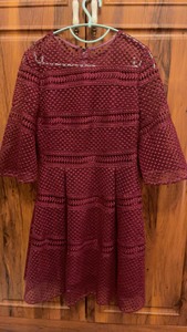 可可尼勾花镂空蕾丝夏秋款连衣裙，显白的紫红色,尺码:155
