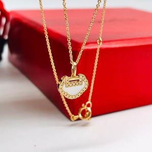 9新]qeelin麒麟黄金钻石白贝母如意锁项链公价11500