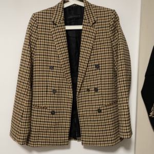 zara复古格子西装外套