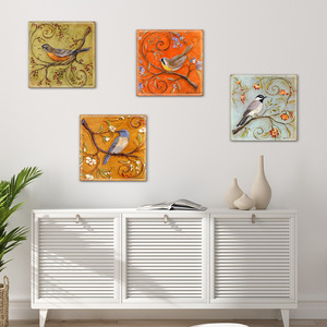 新款复古小鸟树枝艺术抽象装饰画客厅卧室墙壁装饰帆布画芯