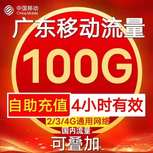 广东移动应急大流量包100G广东移动流量包100G4小时可叠