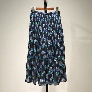 【全新】马克华菲中长款菠萝花色百褶雪纺聚酯纤维半身裙尺码16