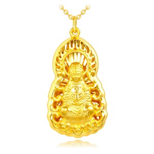 正品黄金观音吊坠9999千足金男女款纯金挂坠真金锁骨项链(全