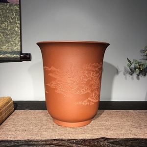 紫砂兰花盆 宜兴大师级人物吴奎老师作品,紫砂红皮龙(非清水泥