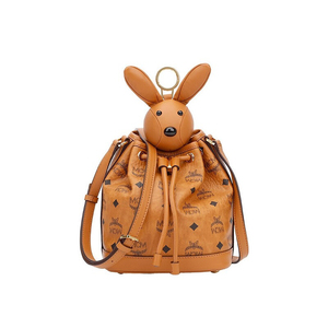 mcm 女士干邑色兔子抽绳单肩斜挎水桶包mwdaaxl03co001