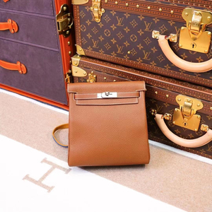 hermes 爱马仕kelly ado金色双肩包银扣,帆布肩