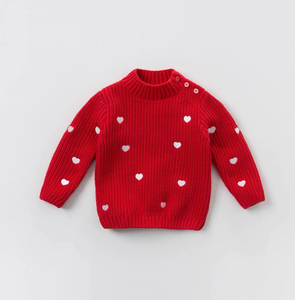 戴维贝拉童装儿童毛衣女童秋装中高领针织衫宝宝洋气爱心套头上衣