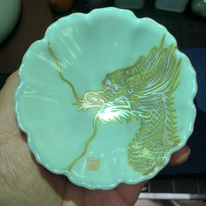 东道天青江祖清汝窑龙杯主人杯江祖清龙凤手工描银汝窑大茶杯开片