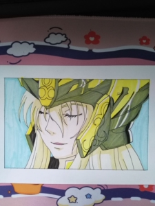 朋友临摹的处女座黄金圣斗士阿释密达,马克笔上色,可以当做临摹