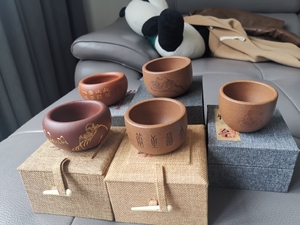 石丁紫砂杯,降坡泥禅定杯【达摩】和【大道至简】一对全.采用原