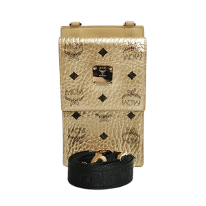 5新mcm手机包零钱包卡包香槟色单肩斜挎包公价5000