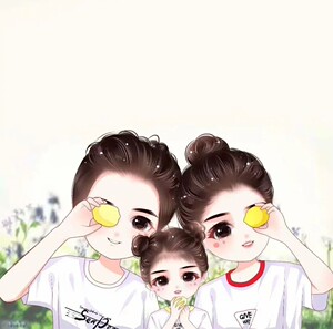 一家三口四口q版手绘头像卡通漫画真人转情侣肖像壁纸手机壳二次