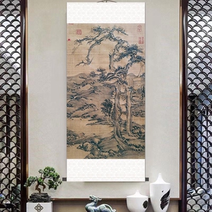 唐伯虎山水画汤姆字画搞笑唐寅真迹猫和老鼠装饰画定制恶搞卷轴画
