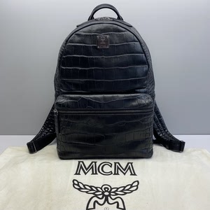 98新mcm大号黑色牛皮鳄鱼压纹双肩包 尺寸40*30*23