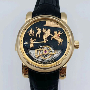 [95新]雅典亚历山大三问陀飞轮玫瑰金手动机械男士手表男表786-90